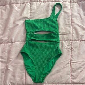 Aerie Green One-Shoulder Cutout One Piece